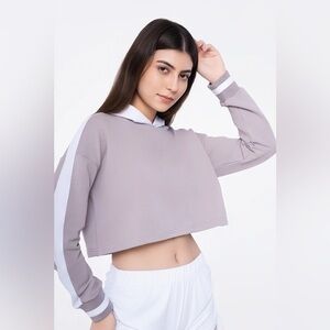 Werk Hype Cropped Hoodie Sweatshirt Grey White Stripe Women/Girls PA